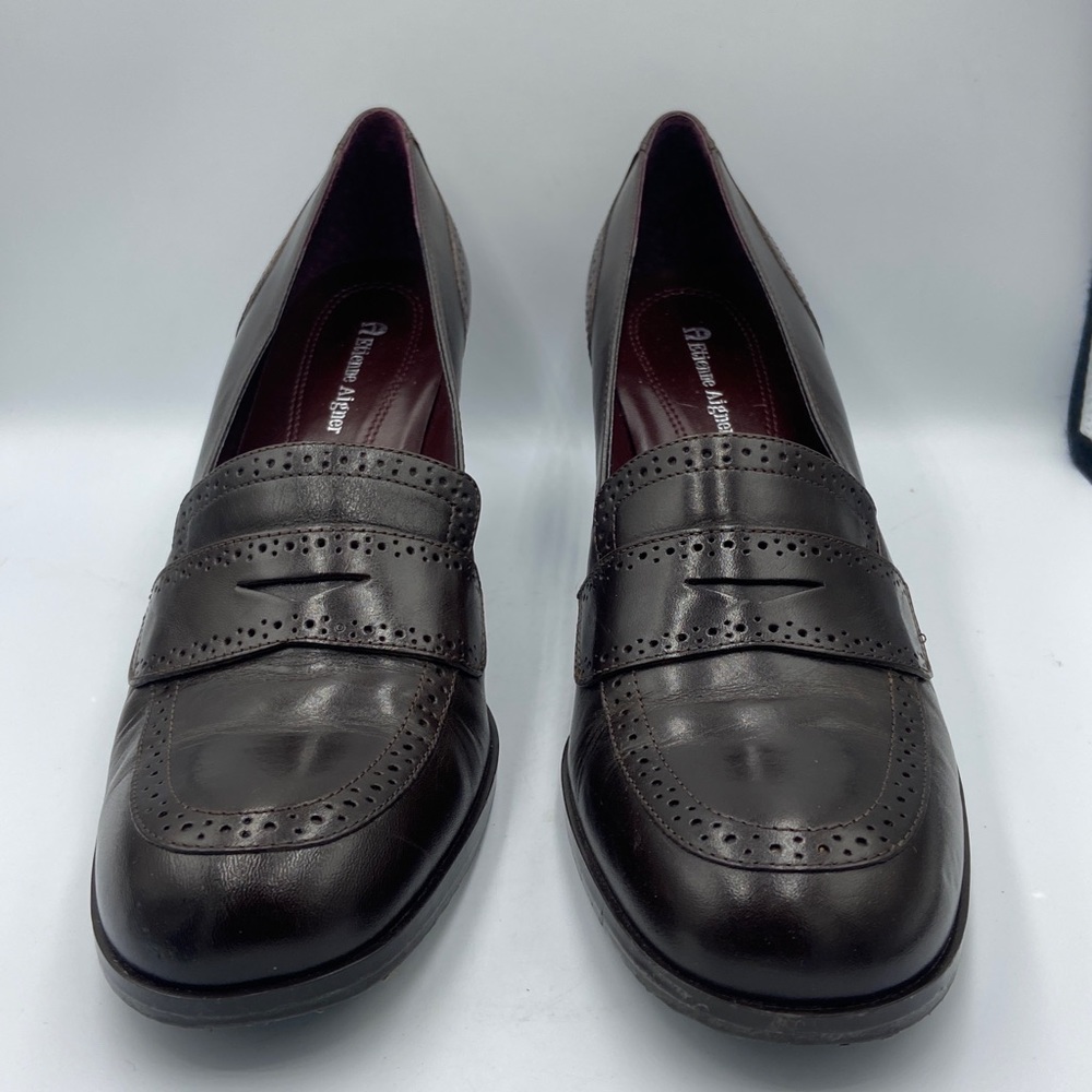 Etienne Aigner Brown Leather Dress Shoes Size 9M Slip-On Heels E-Greeley Brazil - Picture 3 of 14